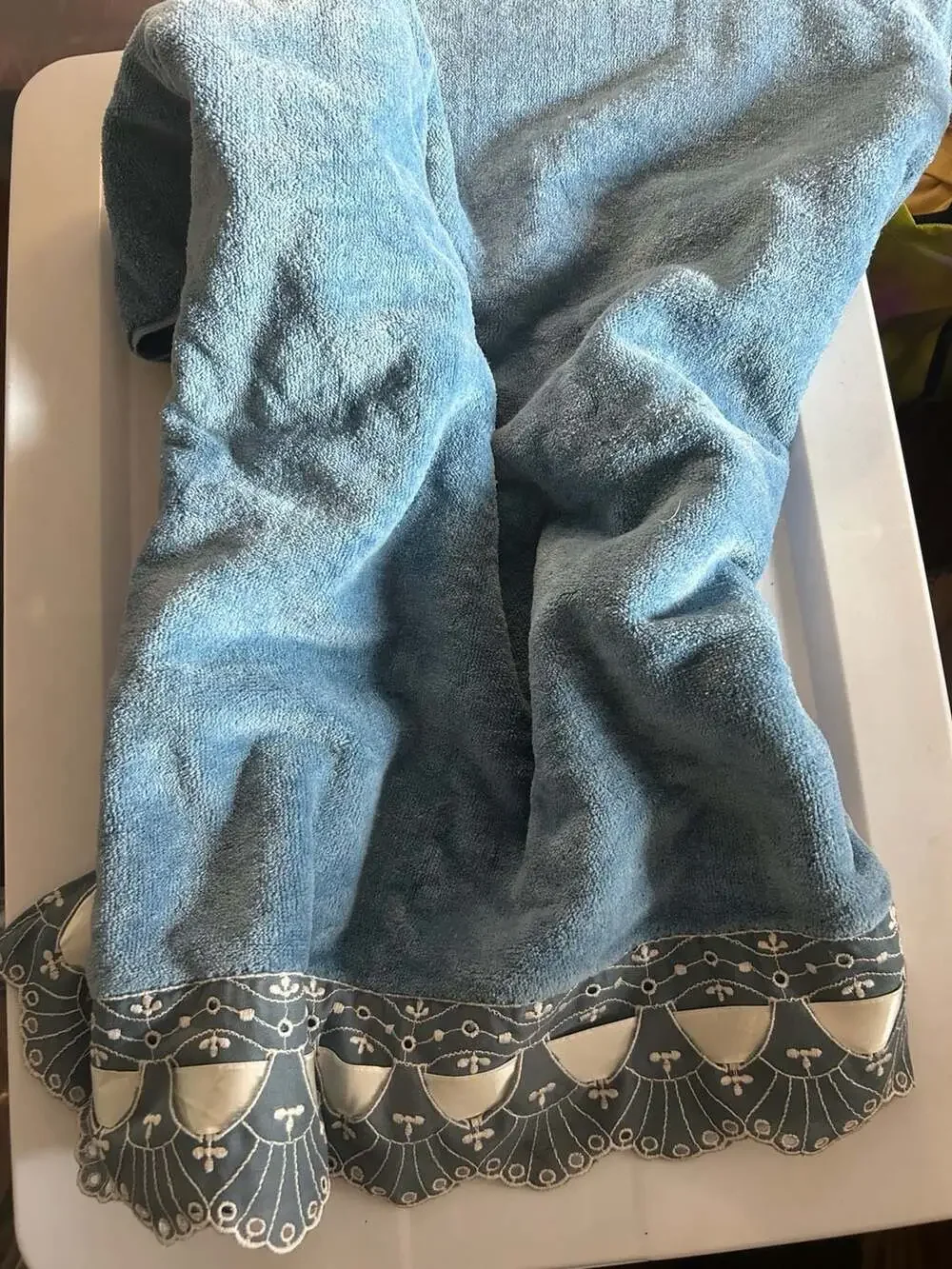 Laura Ashley for Avanti Blue Bath Towel and Washcloth with Embroidered Pattern